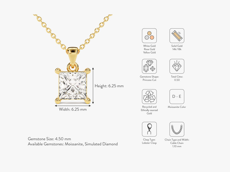 Princess Cut Solitaire Pendant (0.50 CT)