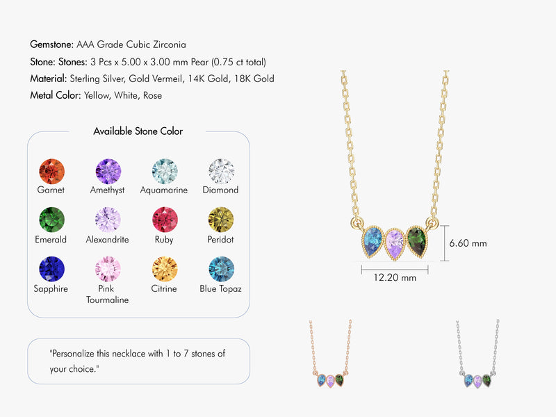 Bezel Pear Birthstone Necklace