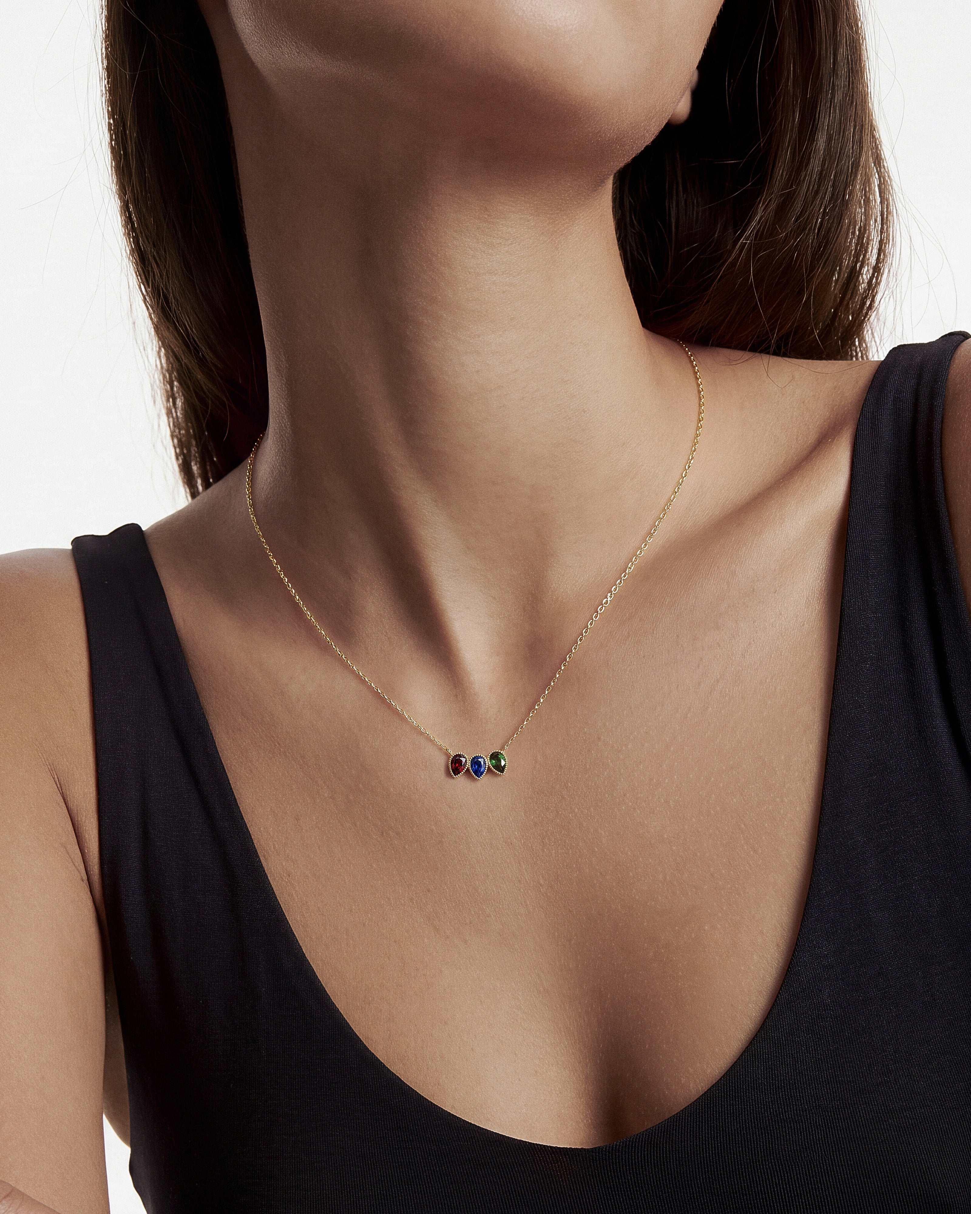 Bezel Pear Birthstone Necklace