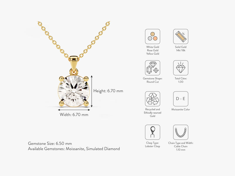Prong Set Round Cut Solitaire Pendant (1.00 CT)