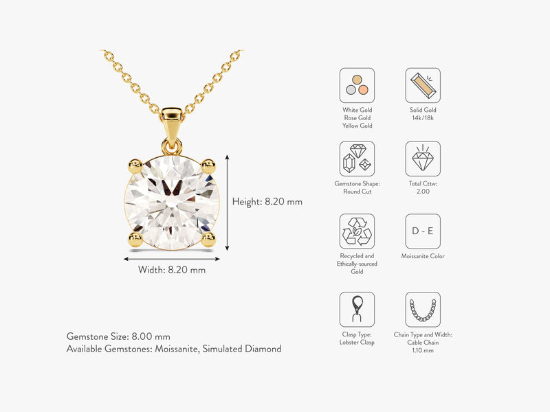 Prong Set Round Cut Solitaire Pendant (2.00 CT)