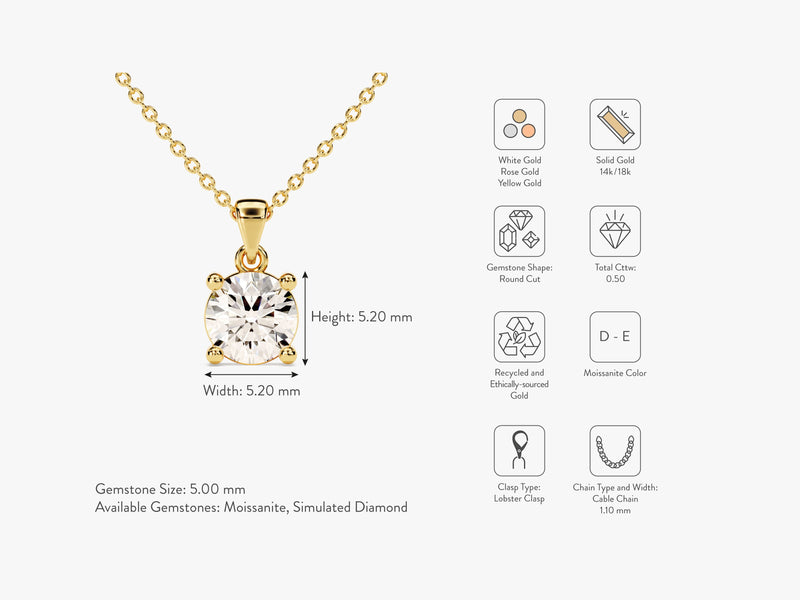 Prong Set Round Cut Solitaire Pendant (0.50 CT)