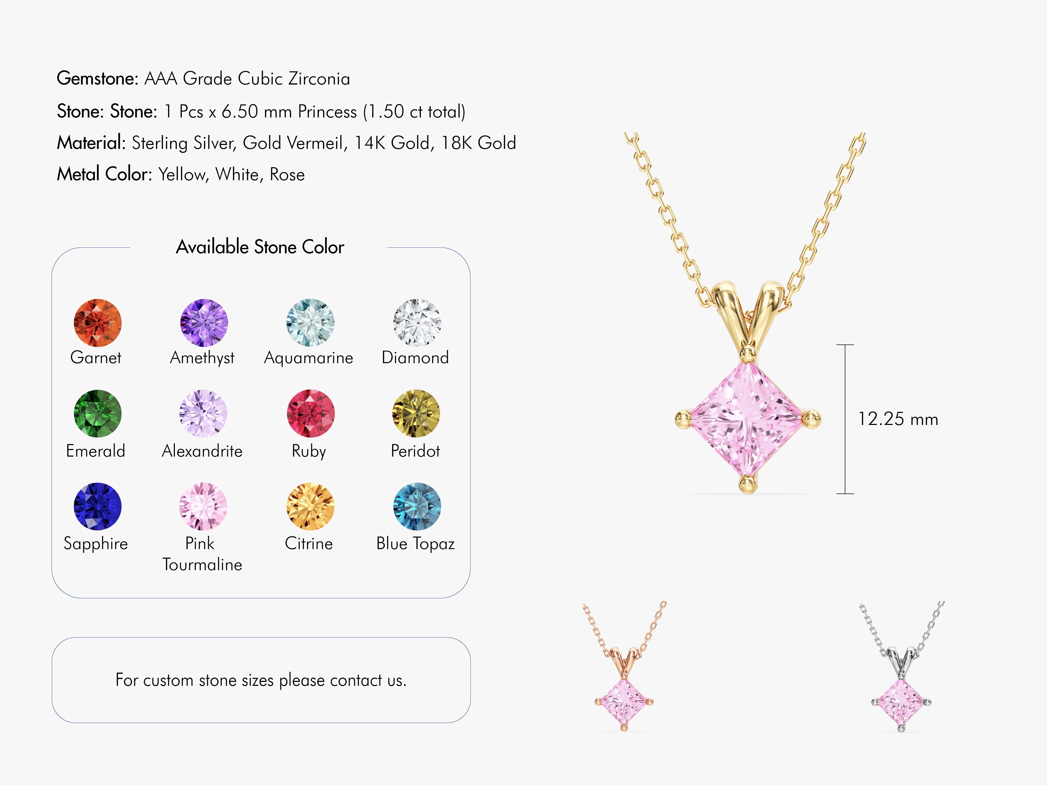 Double Bail Birthstone Solitaire Pendant Necklace