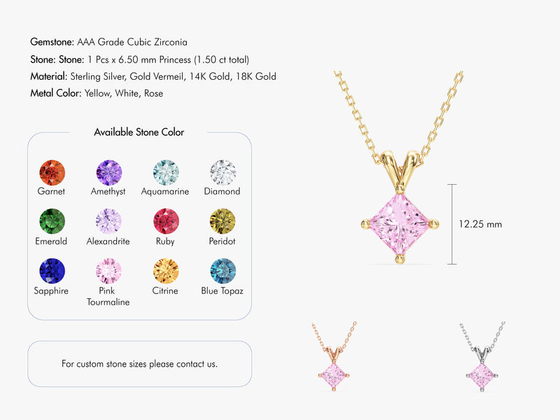 Double Bail Birthstone Solitaire Pendant Necklace