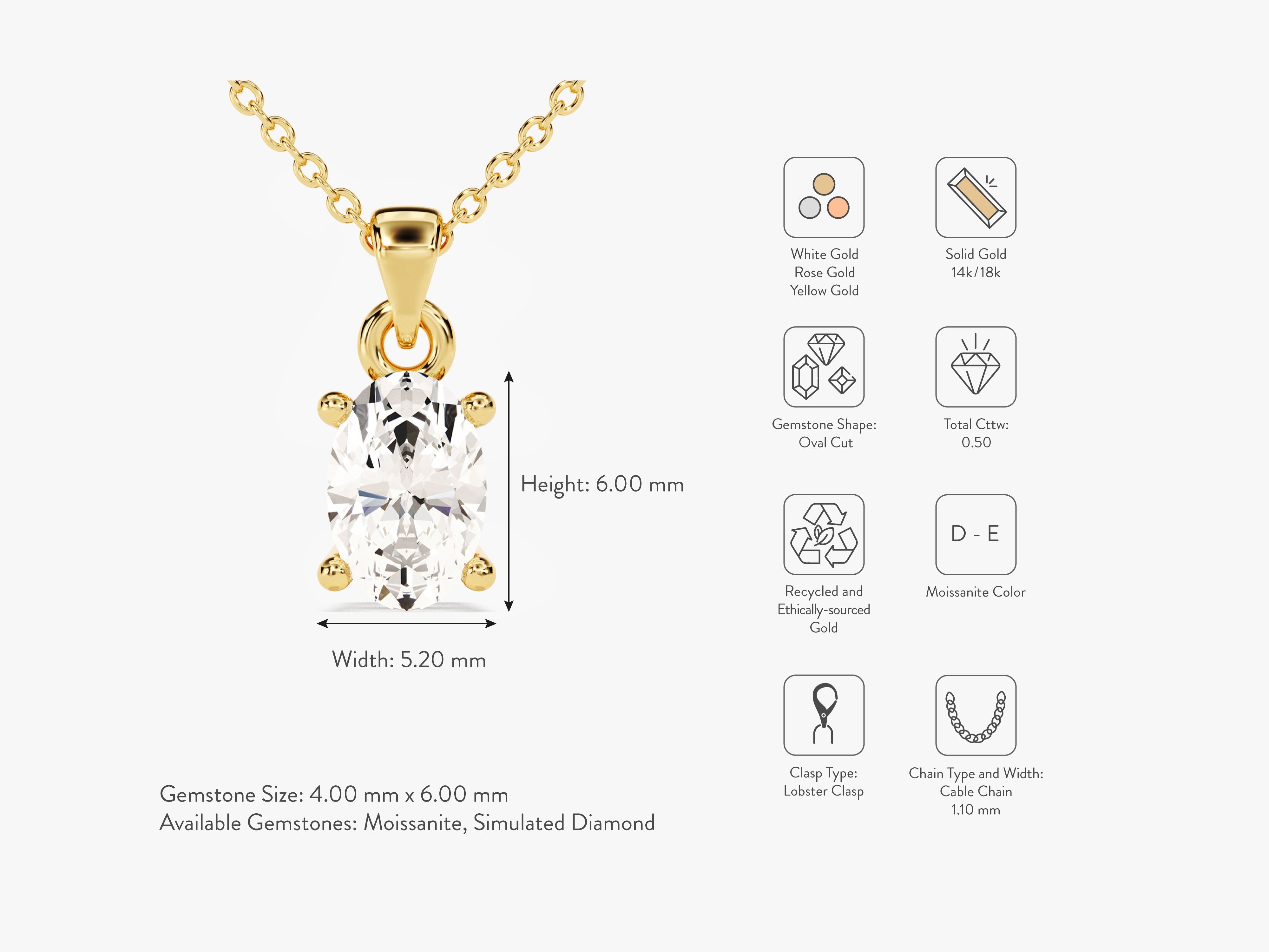 Oval Cut Solitaire Pendant (0.50 CT)