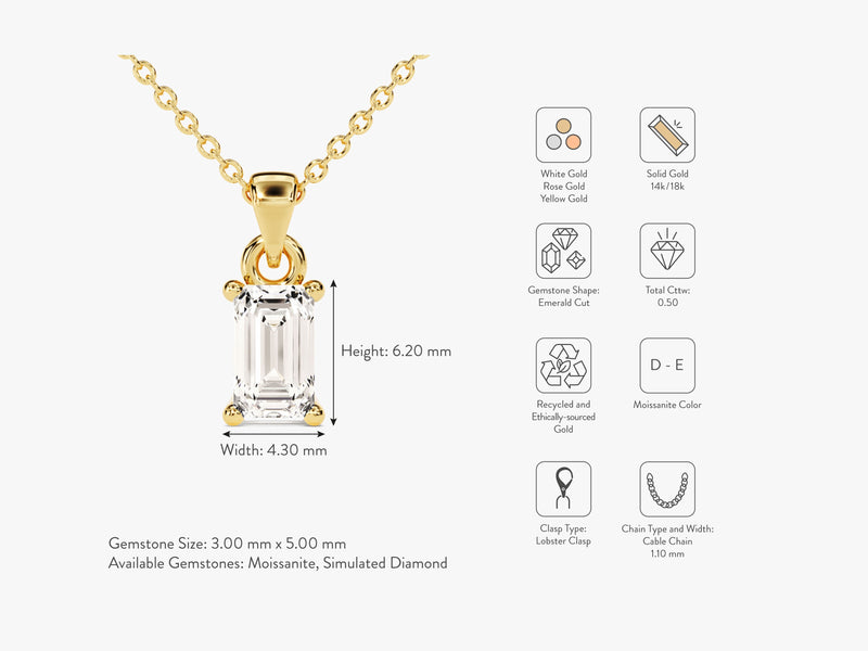 Emerald Cut Solitaire Pendant (0.50 CT)