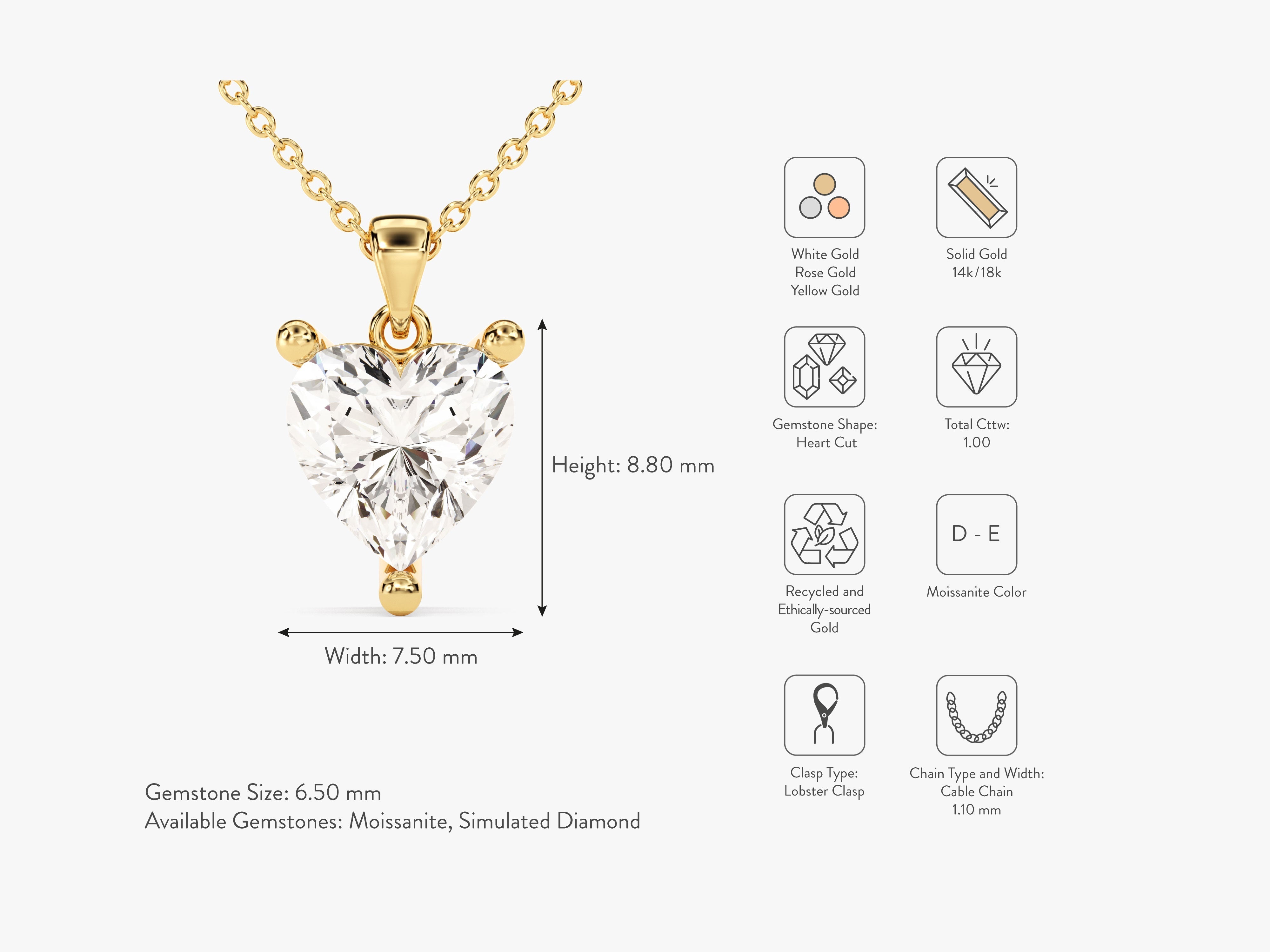 Heart Cut Solitaire Pendant (1.00 CT)