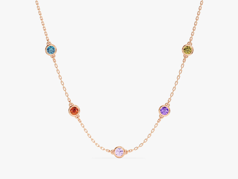 Bezel Set Birthstone Station Necklace
