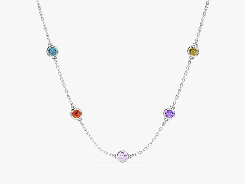 Bezel Set Birthstone Station Necklace