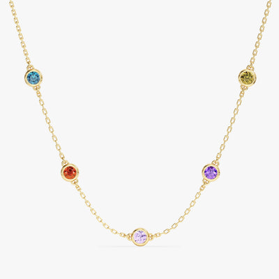 Bezel Set Birthstone Station Necklace