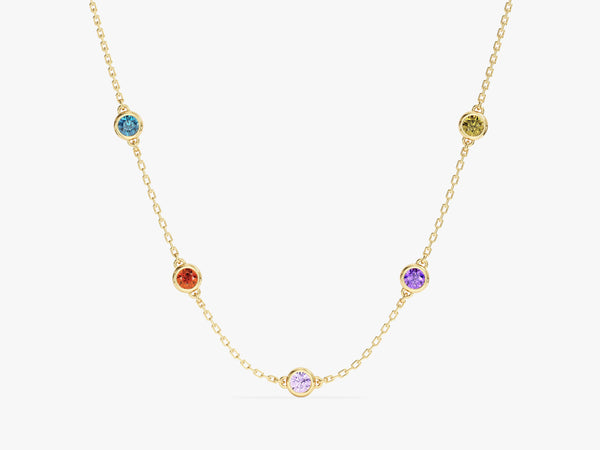 Bezel Set Birthstone Station Necklace