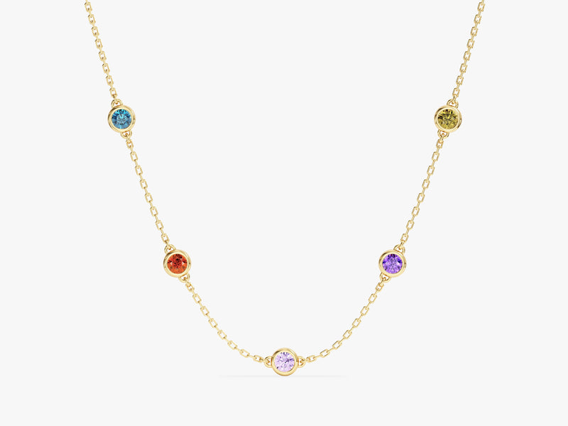 Bezel Set Birthstone Station Necklace