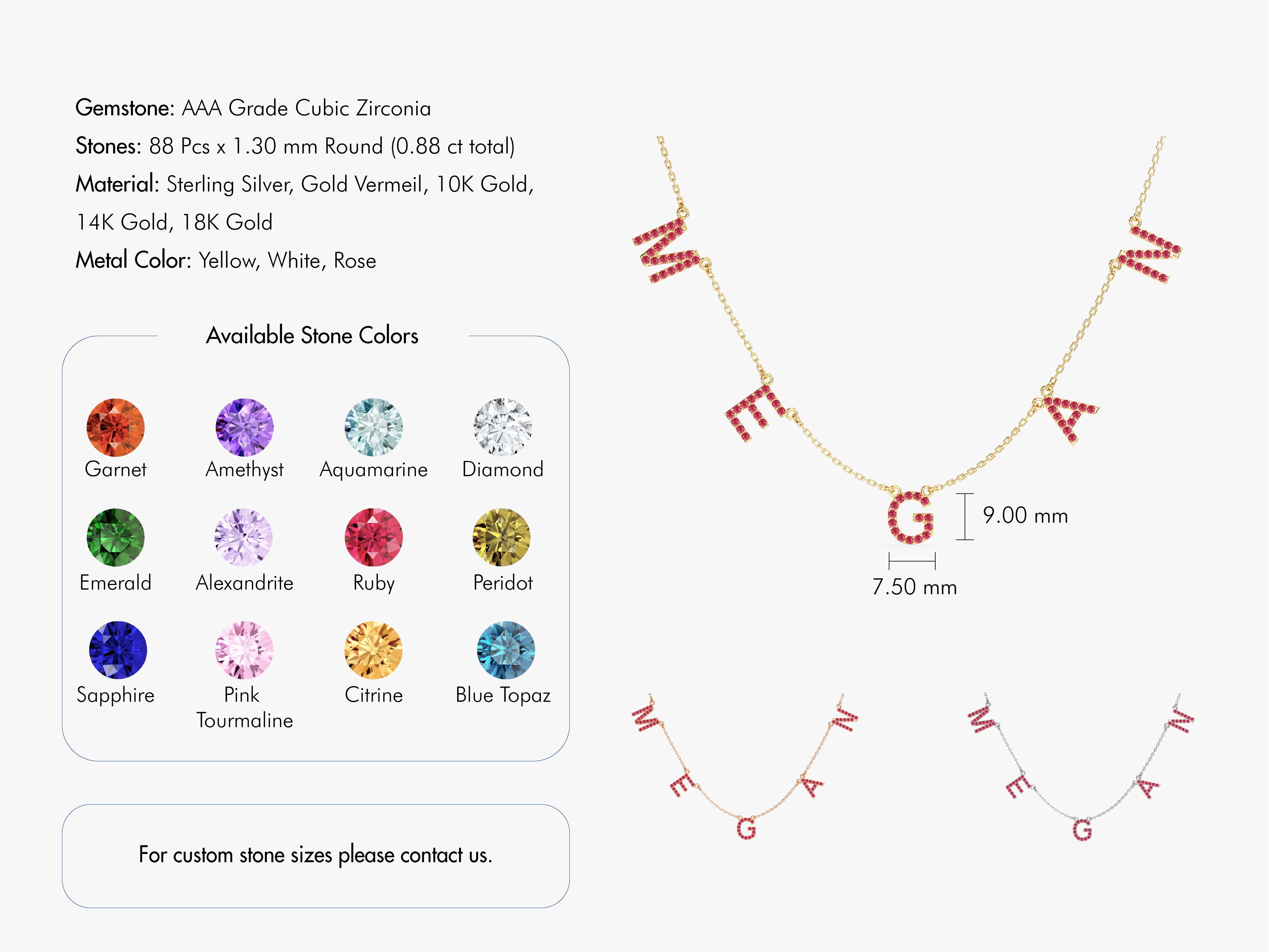 Blue Topaz Name Necklace in 14k Solid Gold