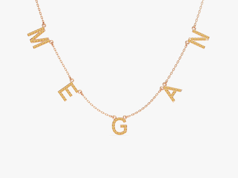 Citrine Name Necklace in 14k Solid Gold