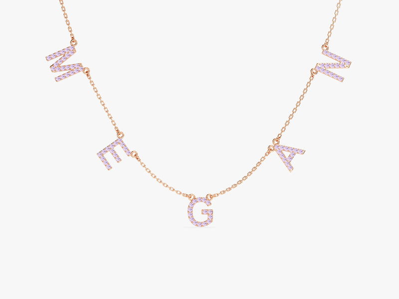 Pink Tourmaline Name Necklace in 14k Solid Gold