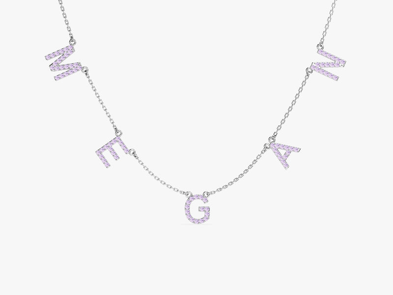 Pink Tourmaline Name Necklace in 14k Solid Gold