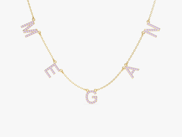 Pink Tourmaline Name Necklace in 14k Solid Gold