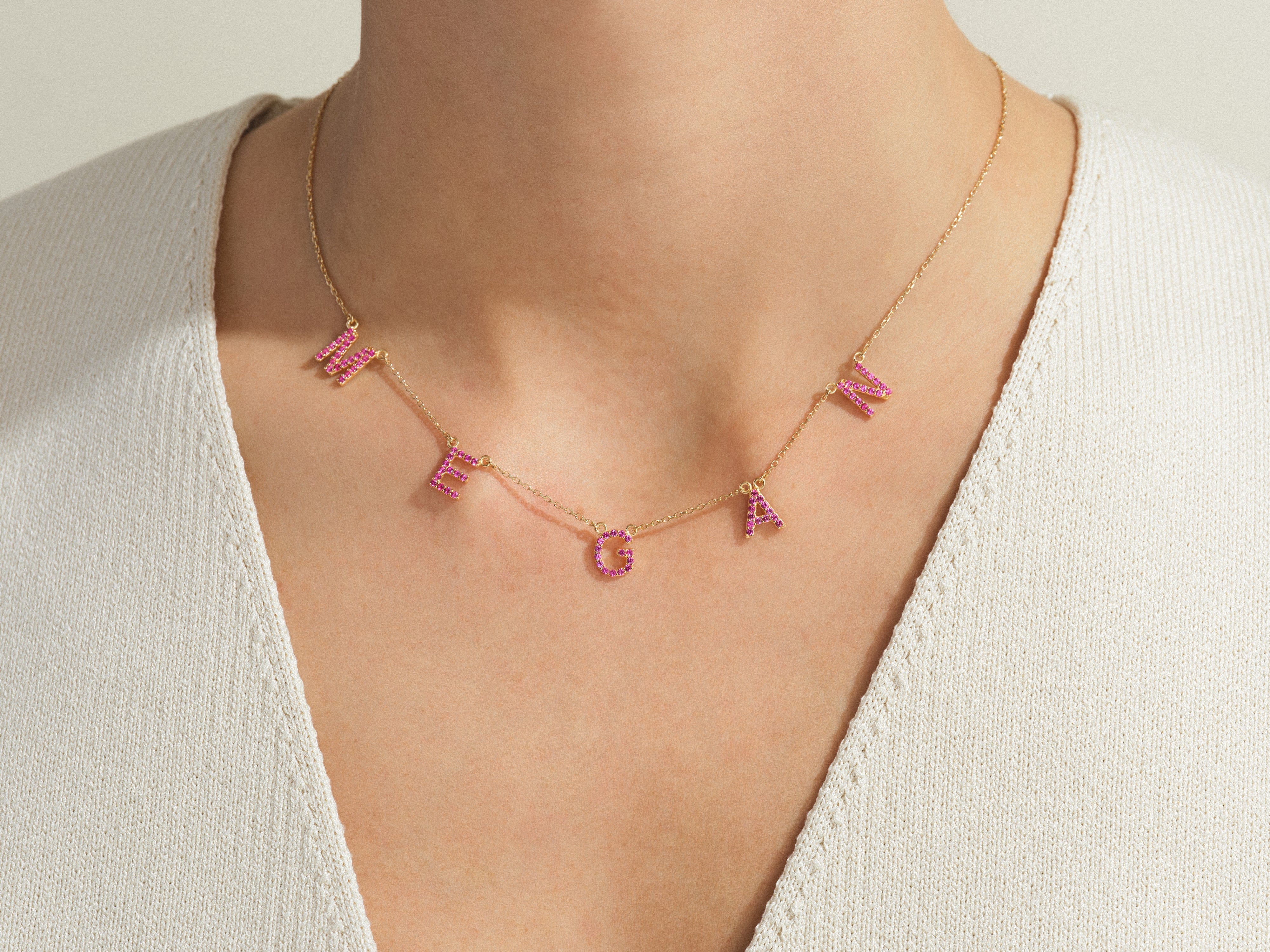 Citrine Name Necklace in 14k Solid Gold