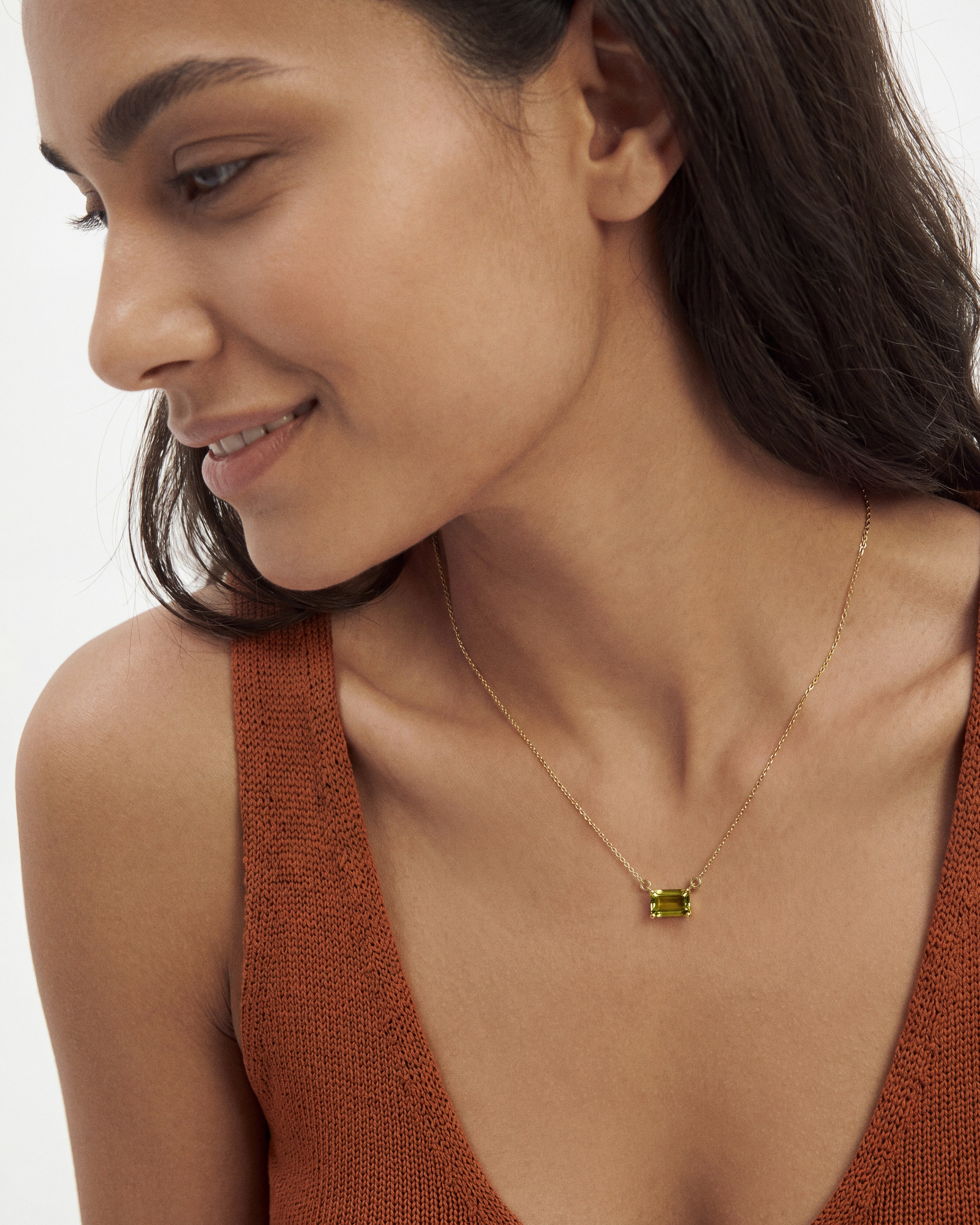 Emerald Cut Solitaire Birthstone Necklace