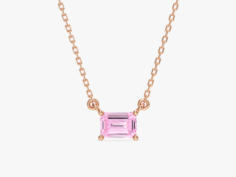 Emerald Cut Solitaire Birthstone Necklace