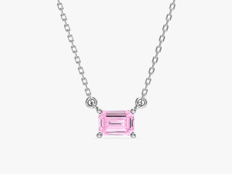 Emerald Cut Solitaire Birthstone Necklace