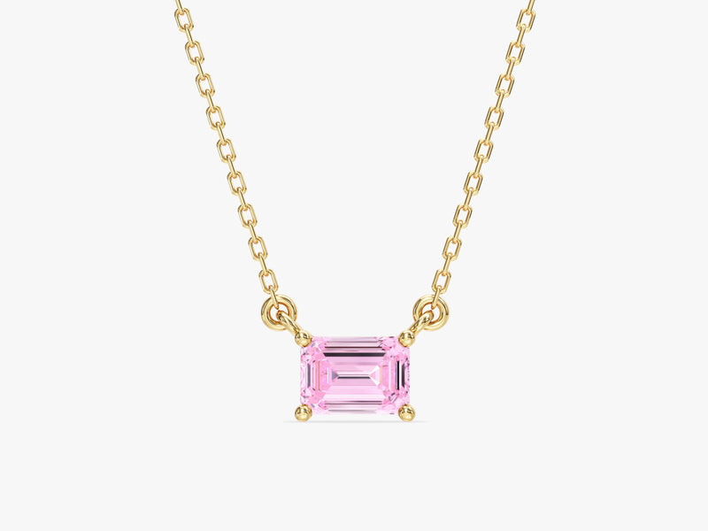 Emerald Cut Solitaire Birthstone Necklace