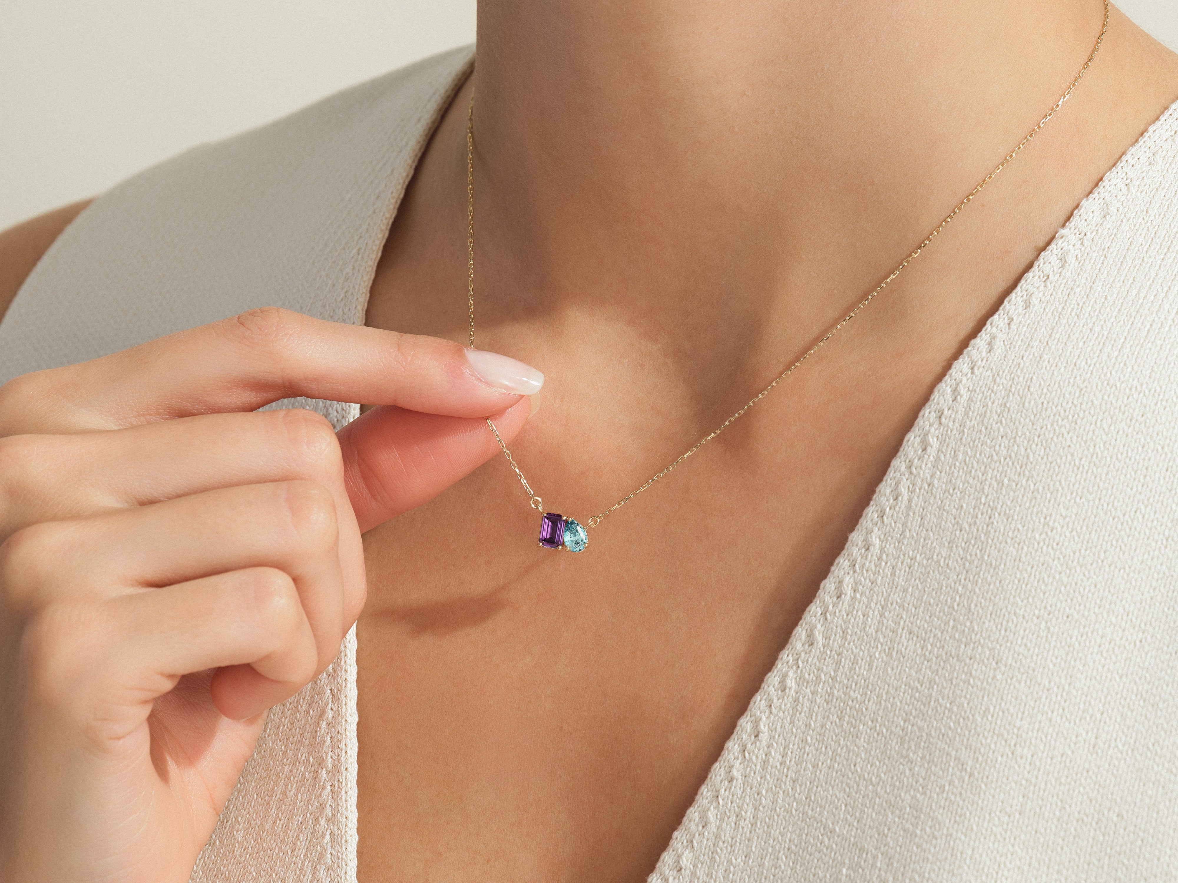 Emerald & Pear Birthstone Necklace