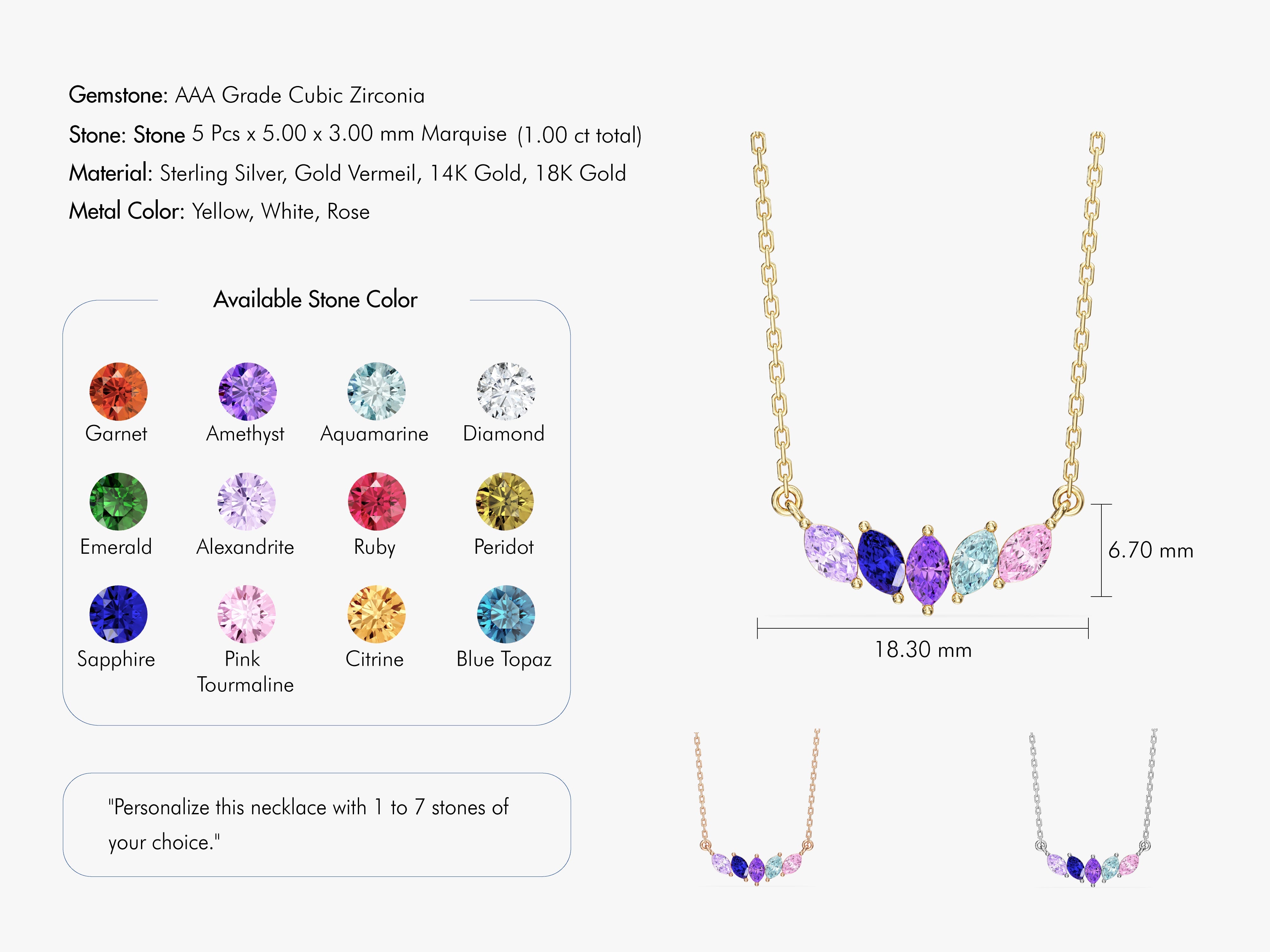 Marquise Crown Birthstone Necklace