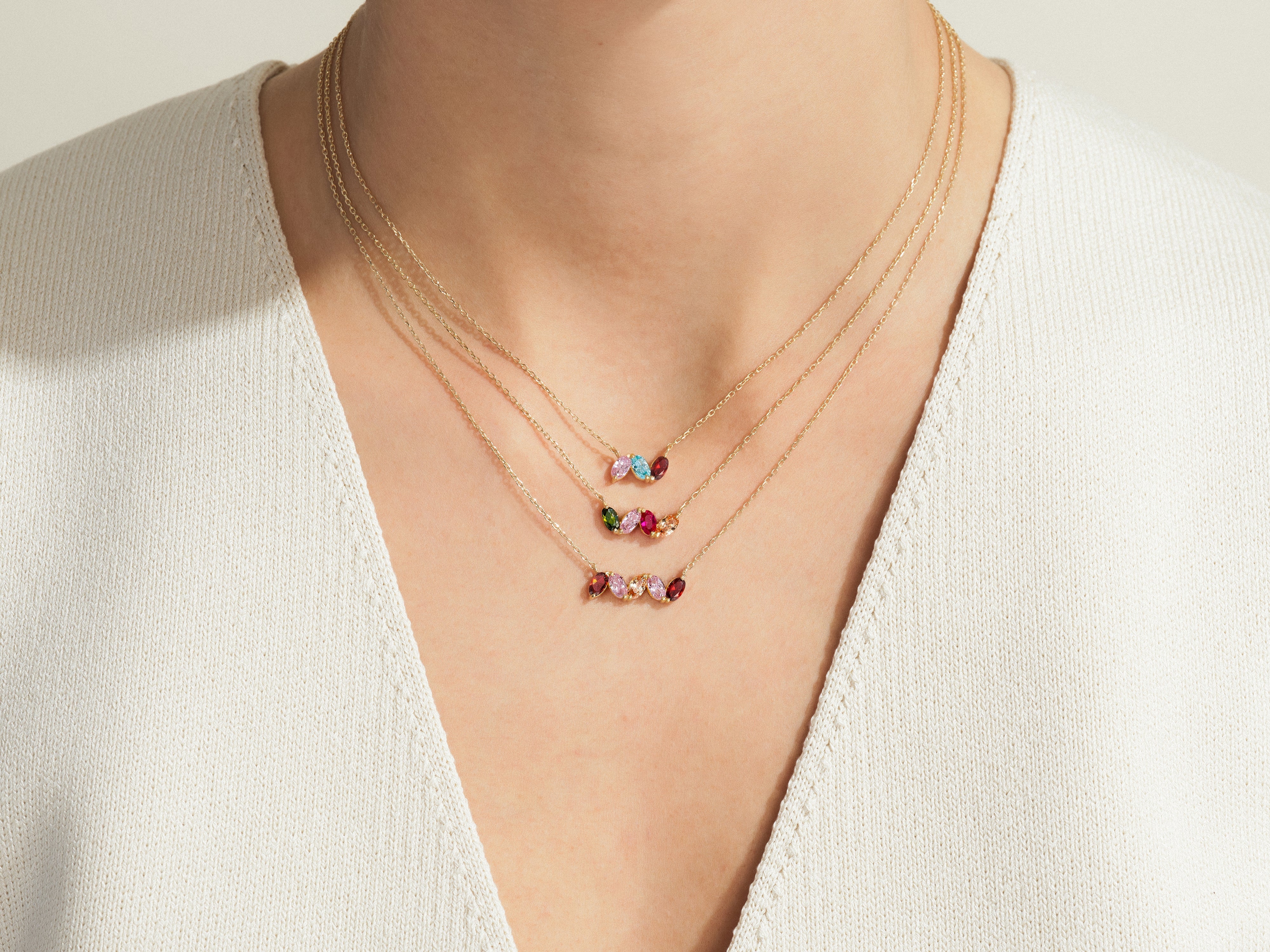 Oval Birthstone Family Necklace