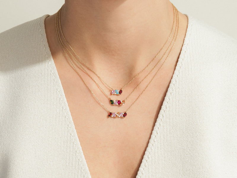 Oval Multi Birthstone Necklace