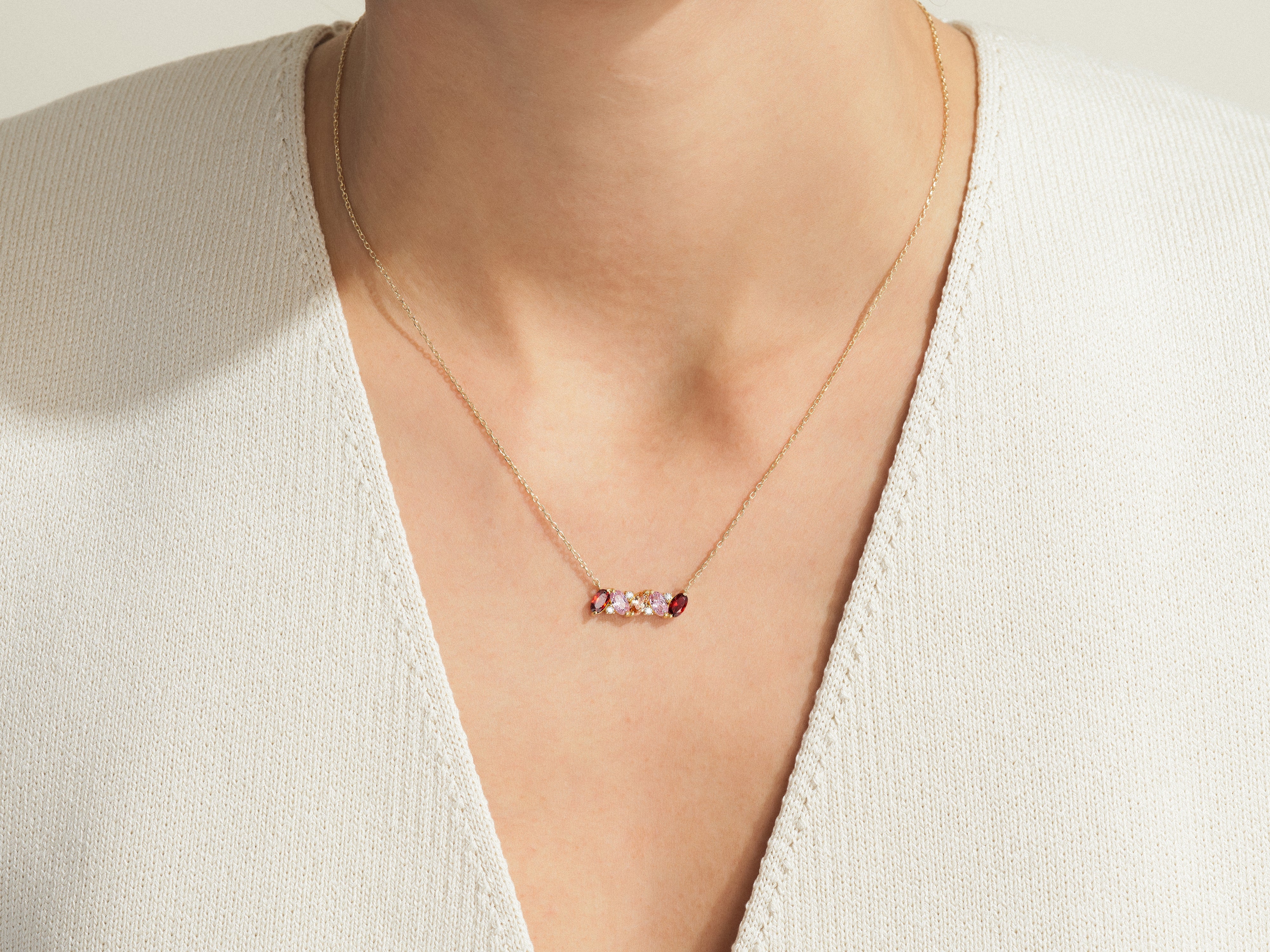 Oval Multi Birthstone Necklace