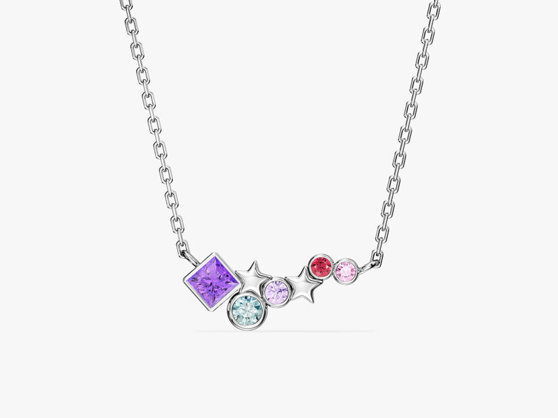 Star Birthstone Cluster Necklace