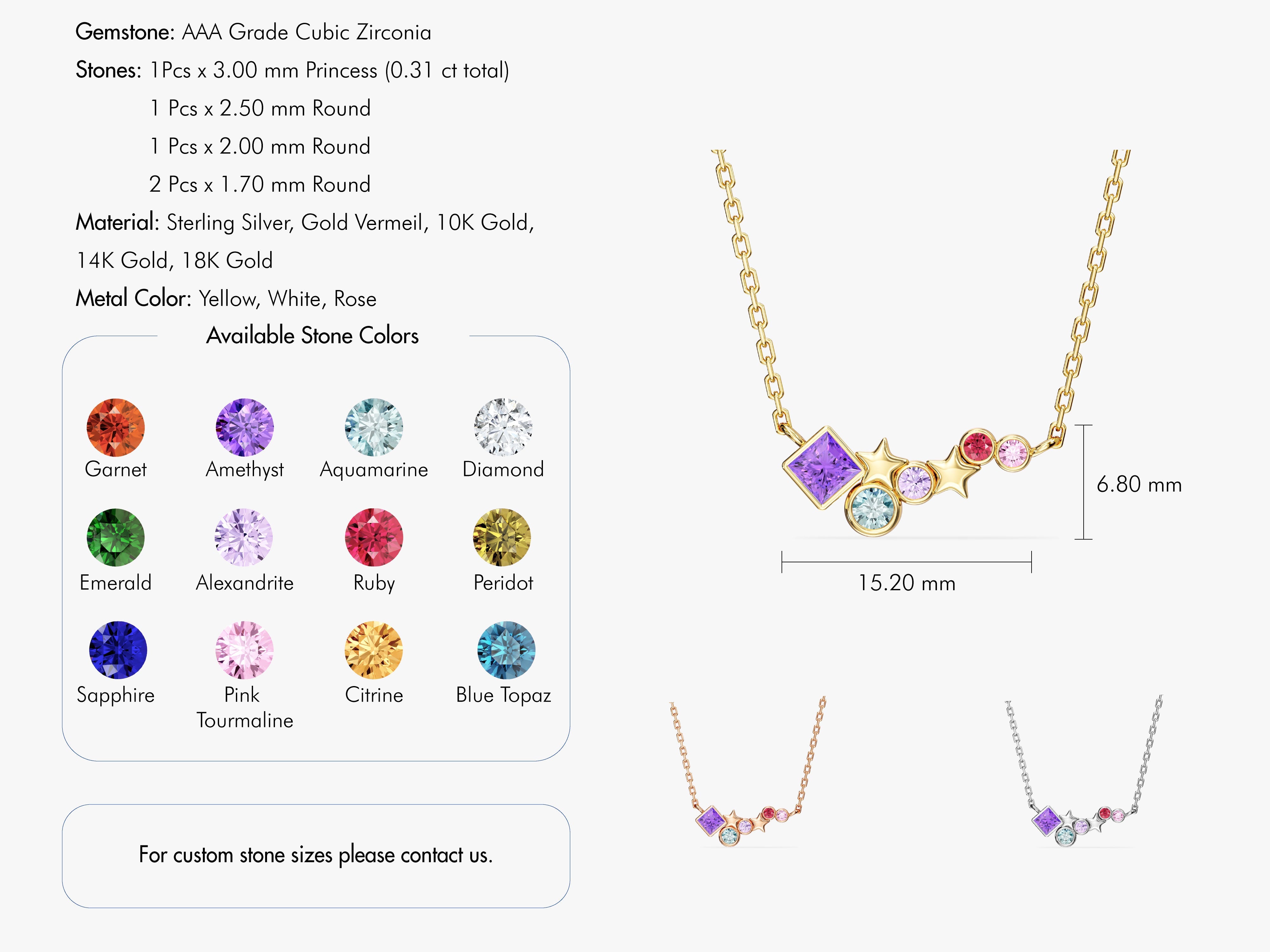Star Birthstone Cluster Necklace