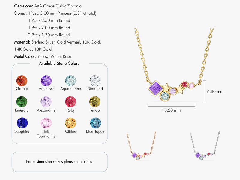 Star Birthstone Cluster Necklace