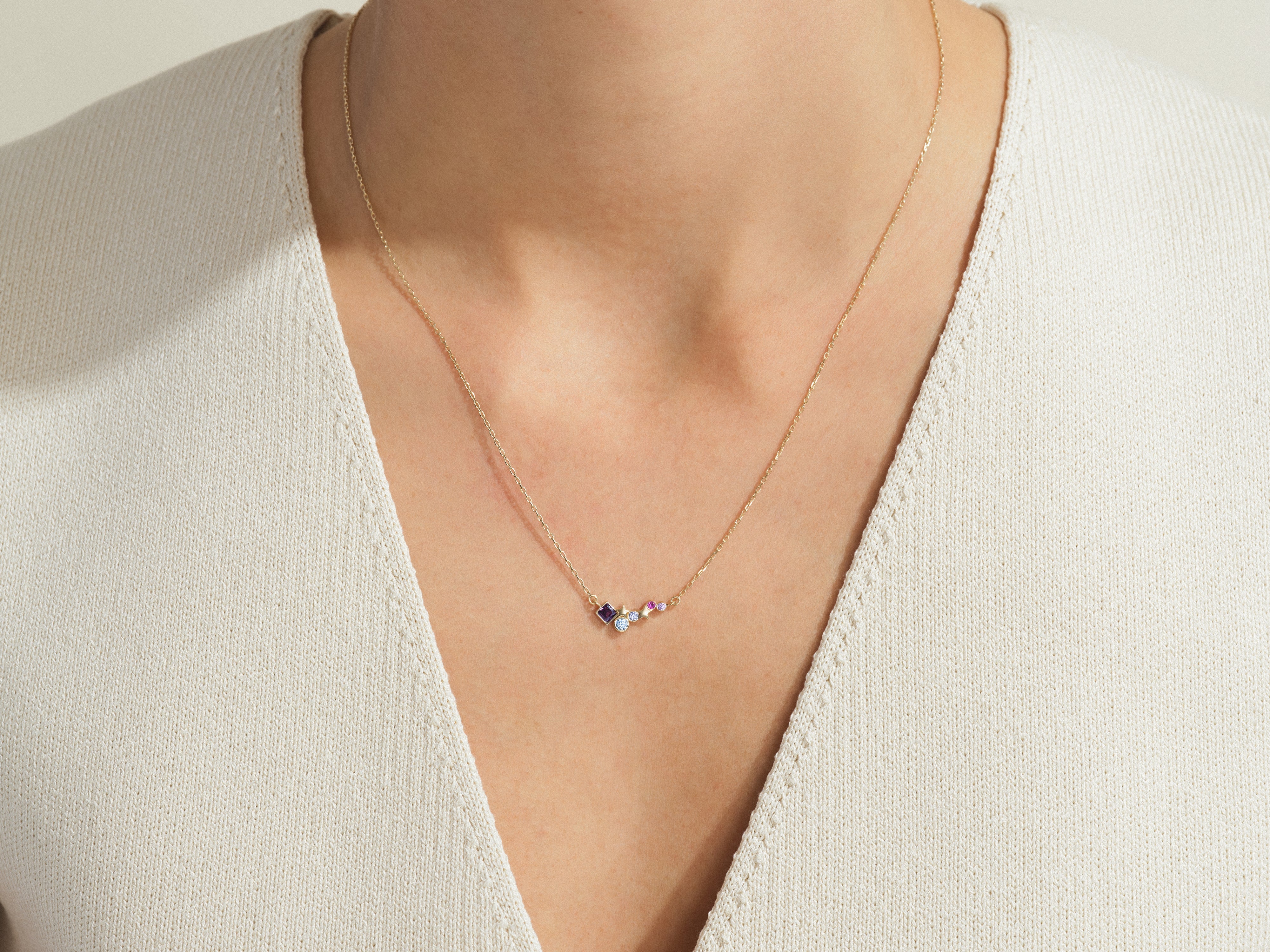 Star Birthstone Cluster Necklace