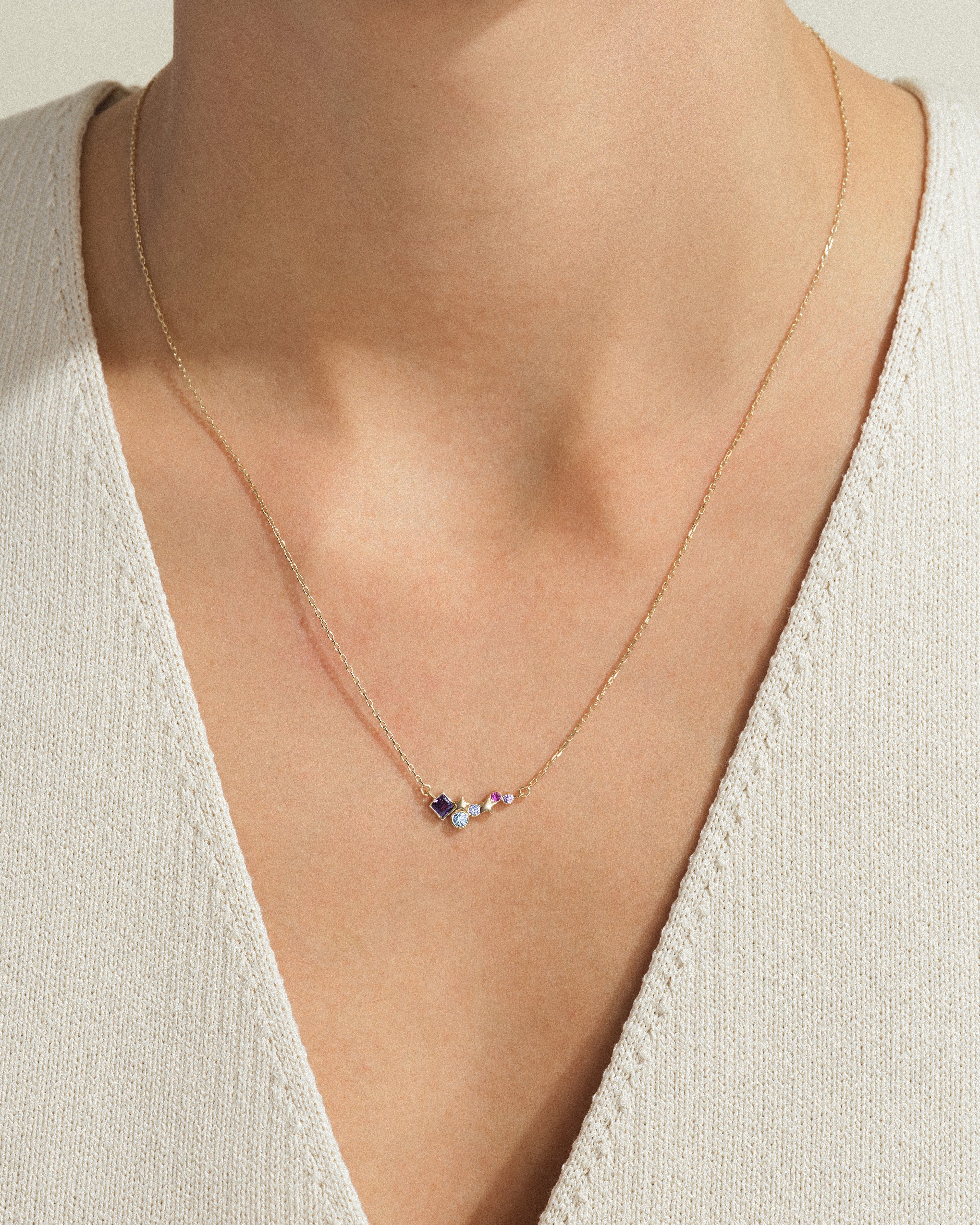 Star Birthstone Cluster Necklace