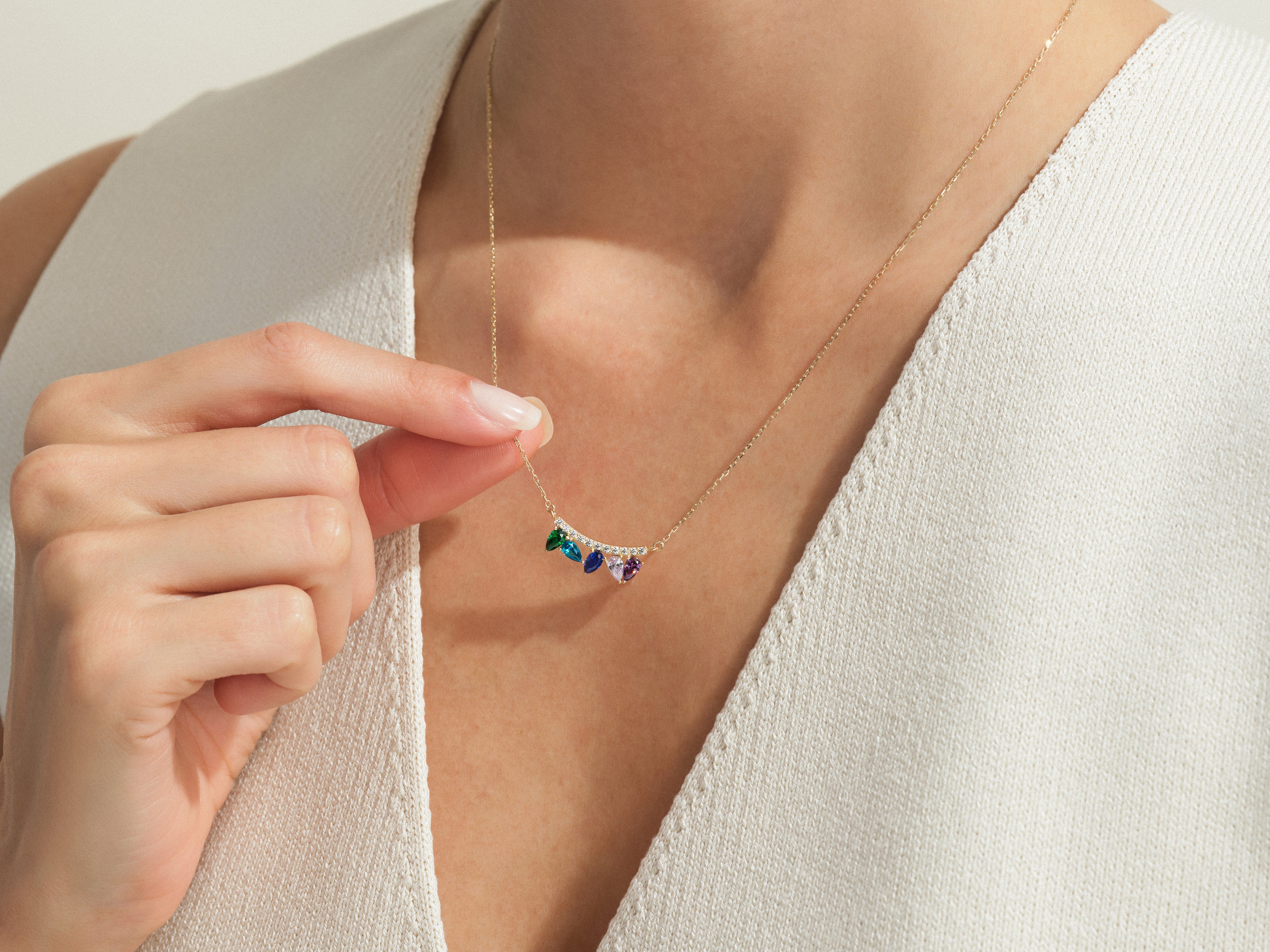 Curved Pear Birthstone Necklace