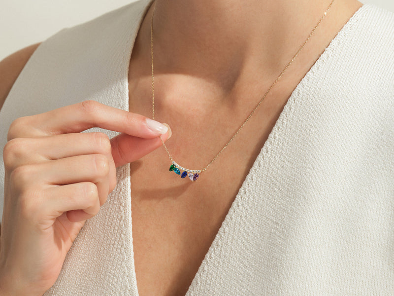 Curved Pear Birthstone Necklace