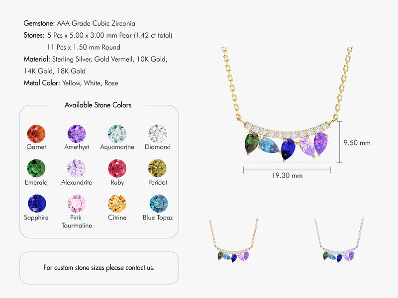 Curved Pear Birthstone Necklace