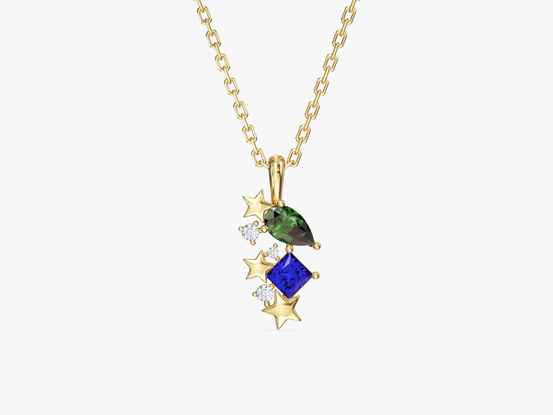 Pear and Princess Birthstone Necklace