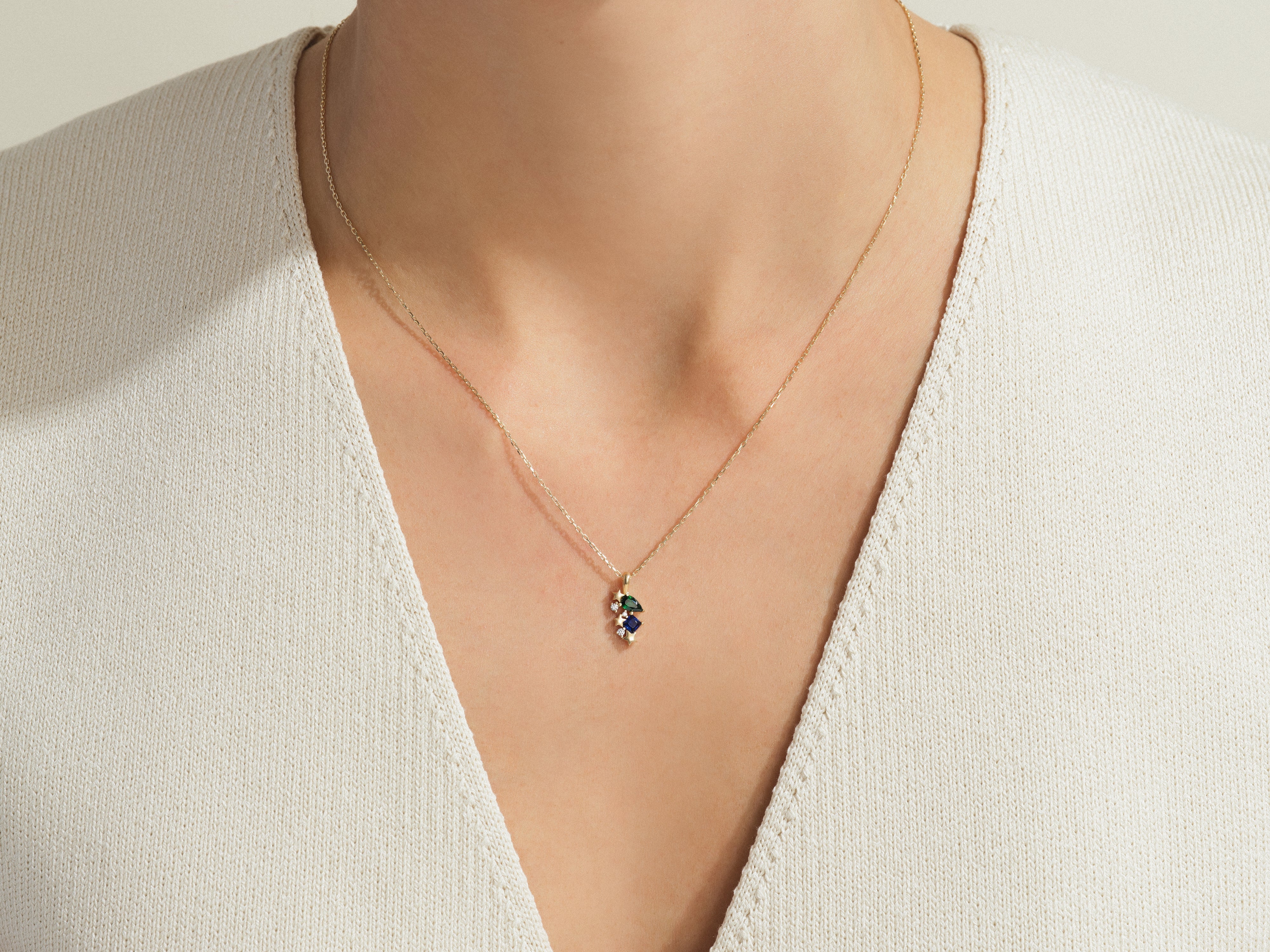 Pear and Princess Birthstone Necklace
