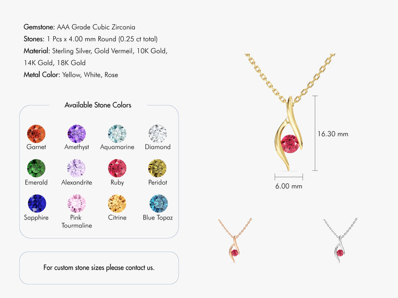 Single Stone Birthstone Pendant Necklace