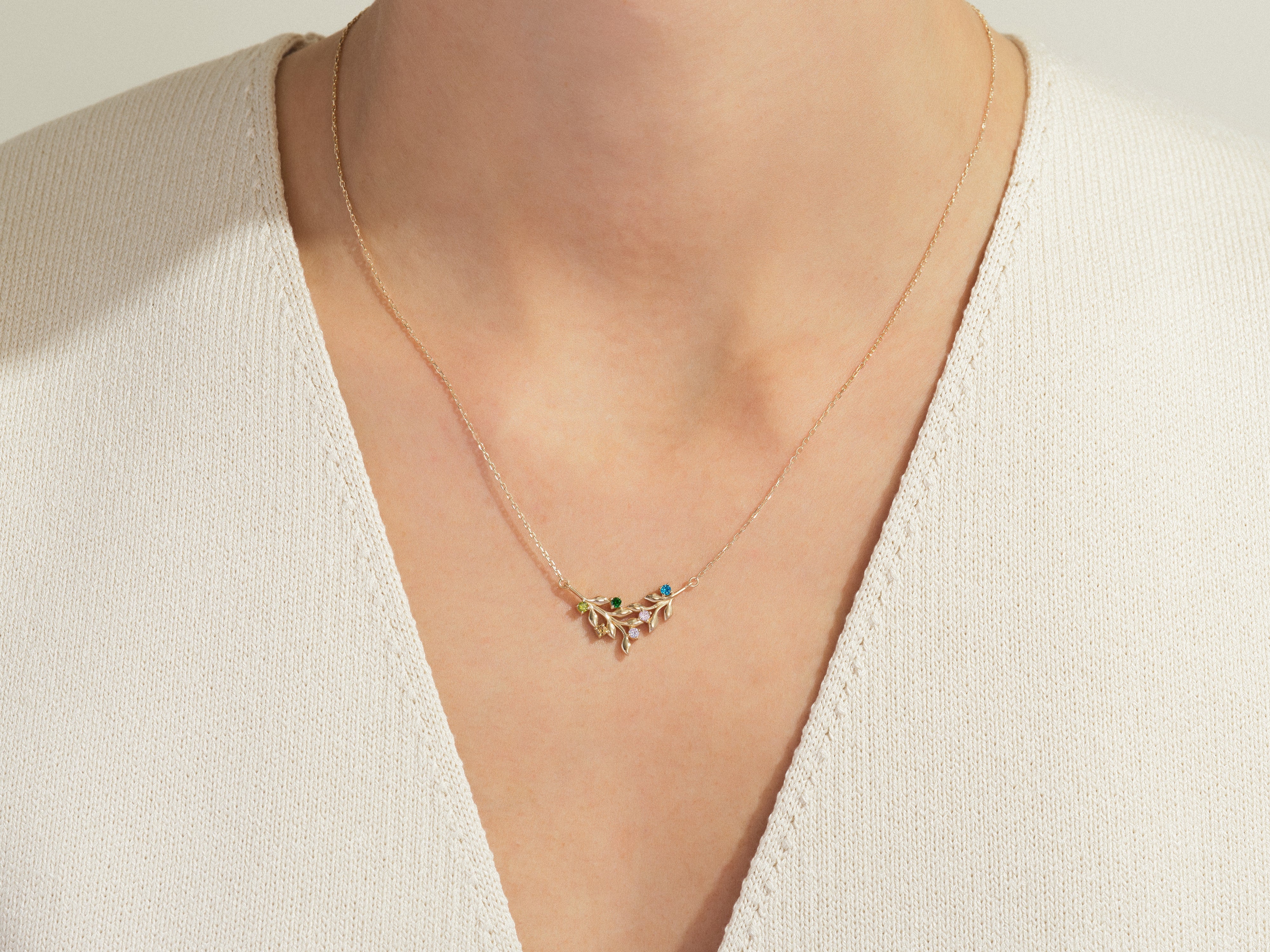 Floral Multi Birthstone Necklace