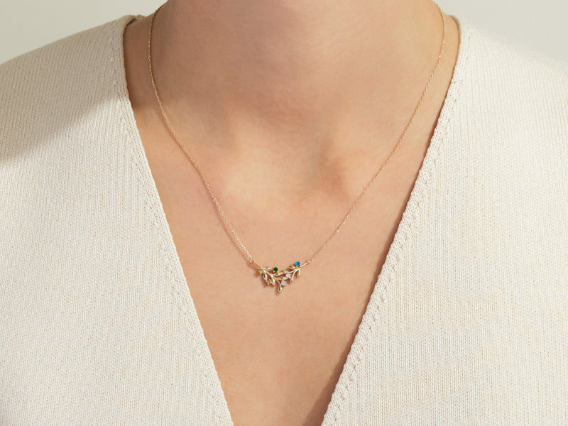 Floral Multi Birthstone Necklace