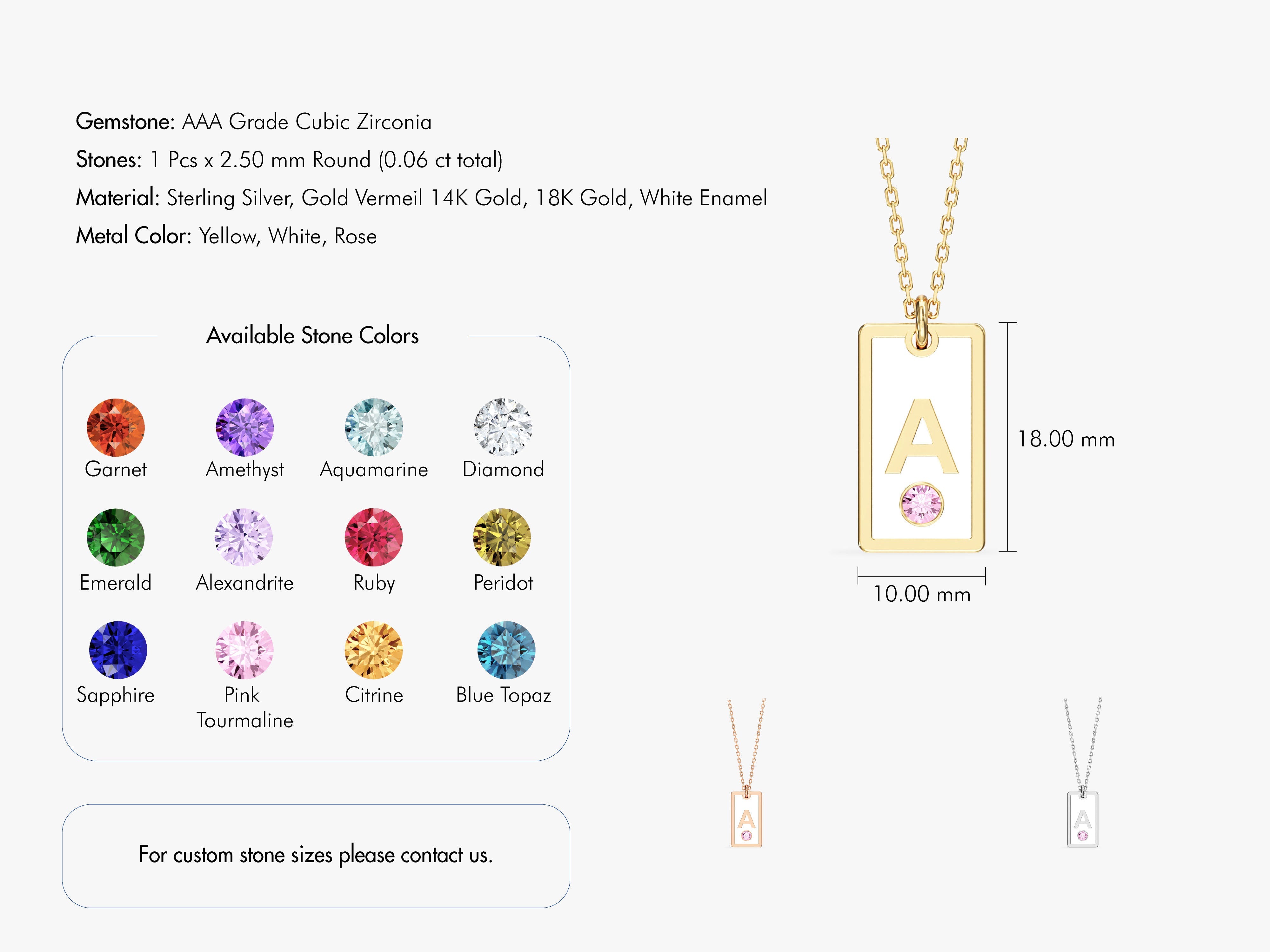 White Enamel Initial Letter Necklace with Birthstone