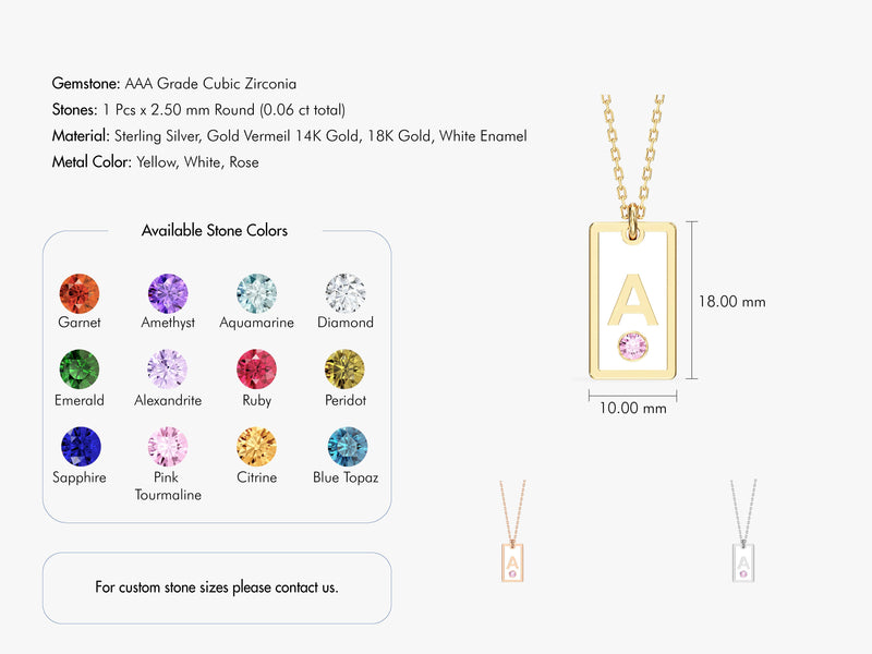 White Enamel Initial Necklace with Birthstone