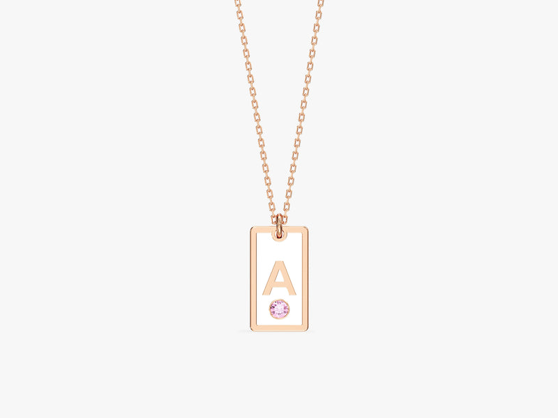 White Enamel Initial Necklace with Birthstone