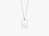 White Enamel Initial Necklace with Birthstone