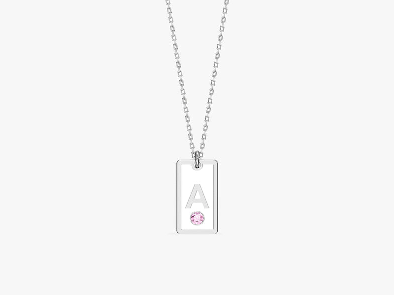 White Enamel Initial Necklace with Birthstone