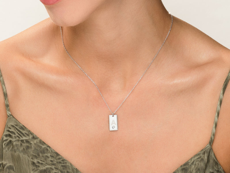 White Enamel Initial Necklace with Birthstone